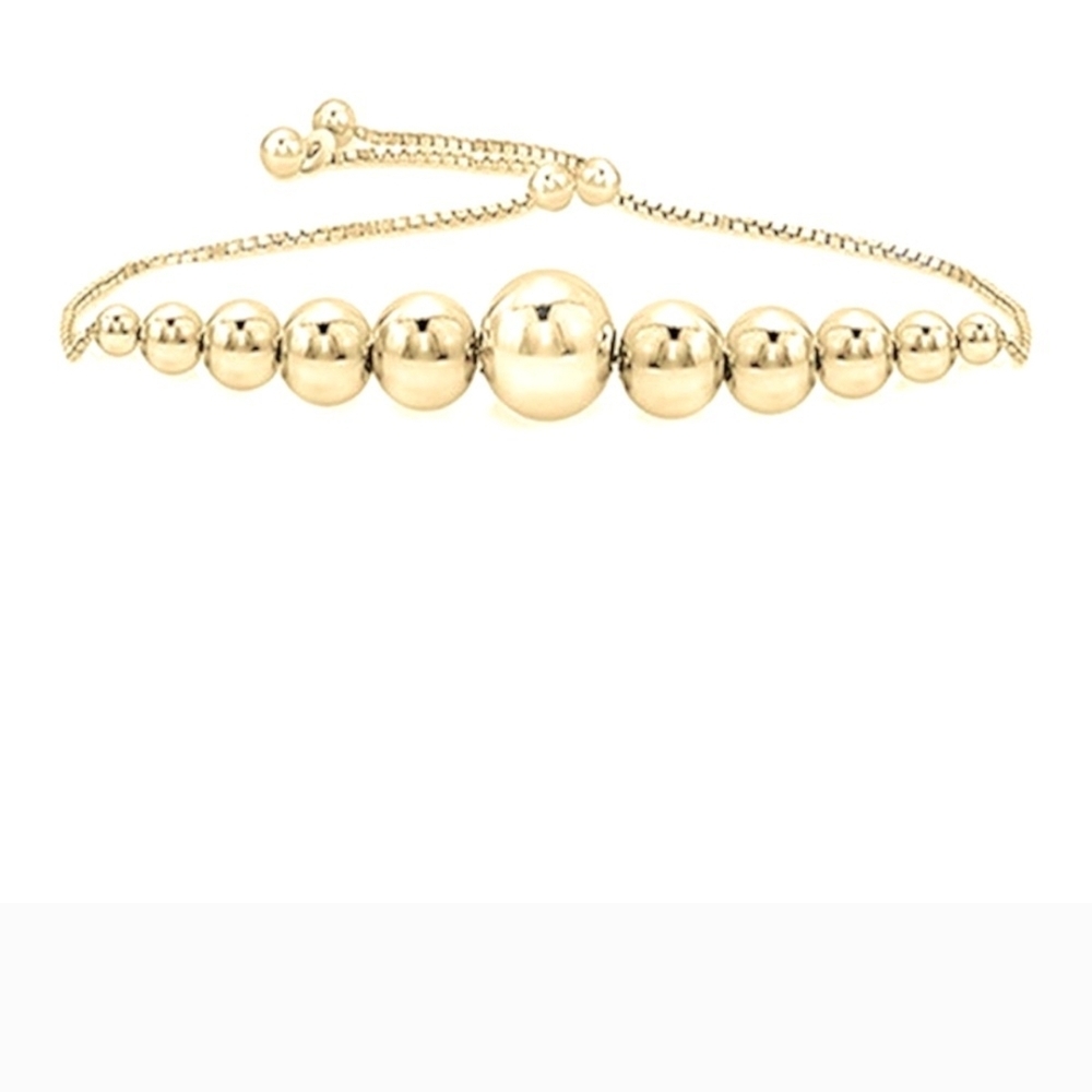 Gold Bolo Bracelet with Graduated Beads  Adjustable Fit Up To 8 in